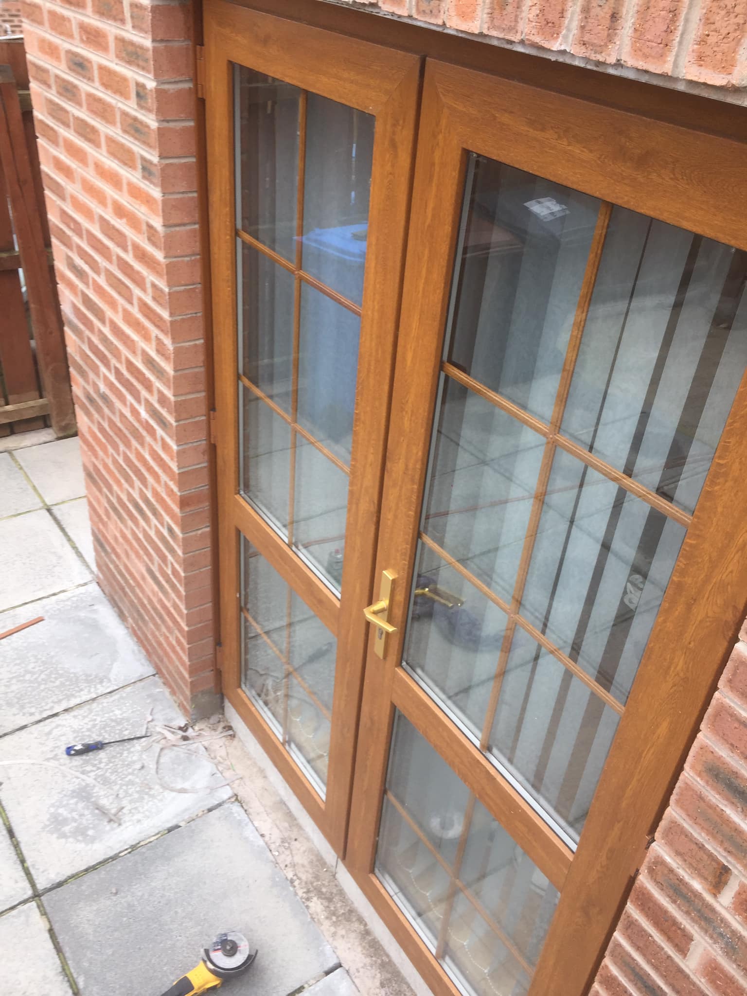 Brown wooden look pvc patio doors